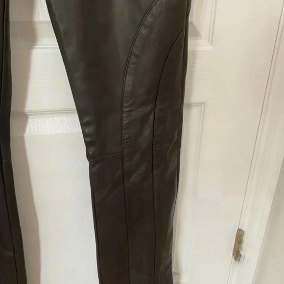 Nicole Miller Womens 100% Lambskin Brown Leather Straight Leg Pants - Picture 3 of 7